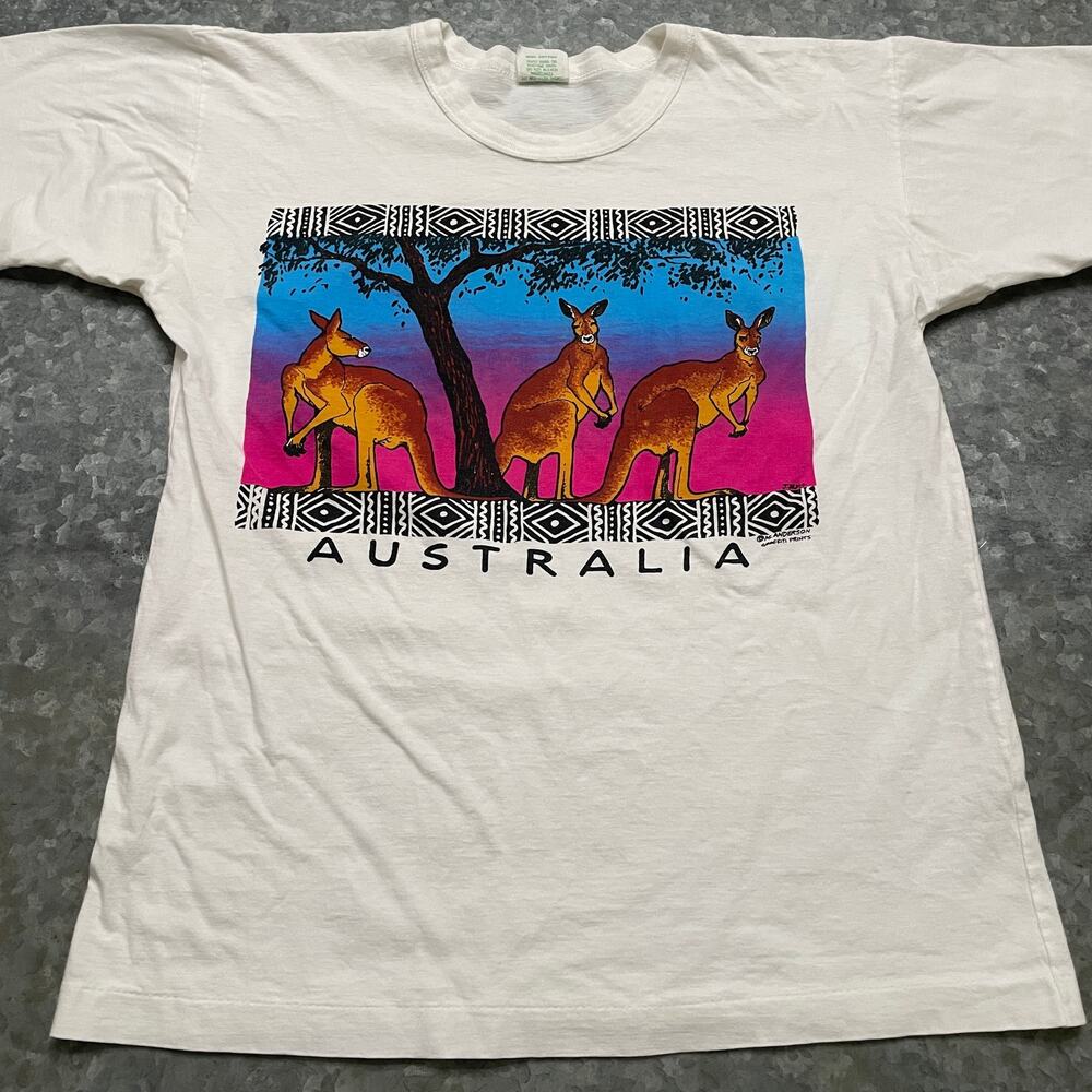 Vintage Australia Kangaroo M Anderson Graffiti Prints Shirt Medium Single Stitch
